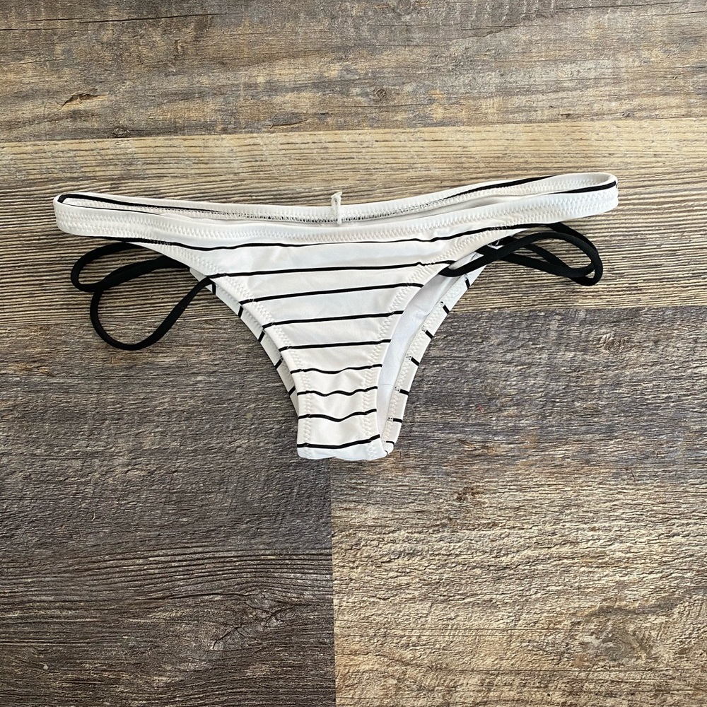cheeky black and white striped bikini bottoms